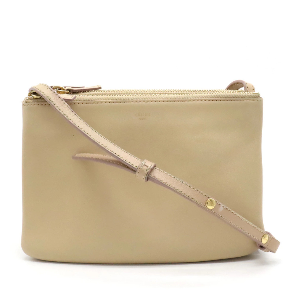 Celine Trio Crossbody Bag Pouch Clutch Leather Beige Cream